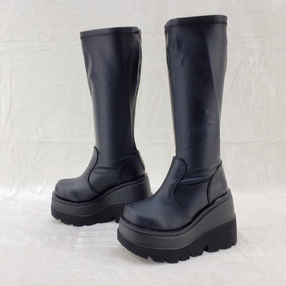 Shaker Stretch Wide Calf Goth Punk Knee Boots - Picture 4 of 9